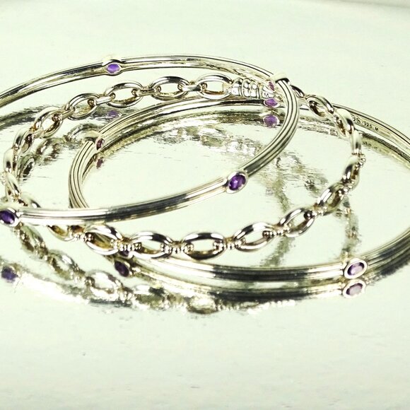 LAGOS Sterling Silver Purple Amethyst Set of Three Bangle Bracelets - Picture 8 of 11